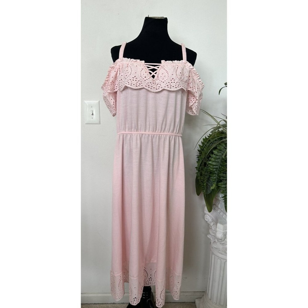 NWT Lane Bryant Women's off the Shoulder Pink‎ Babydoll Ruffle Dress Sz 18/20